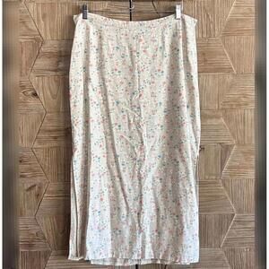 Christopher & Banks Beige Floral Linen Maxi Skirt Size 16 Cottagecore